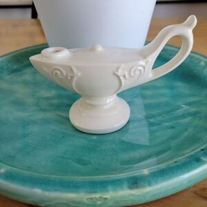 Vintage Aladian Lamp White Pottery Candle Holder.